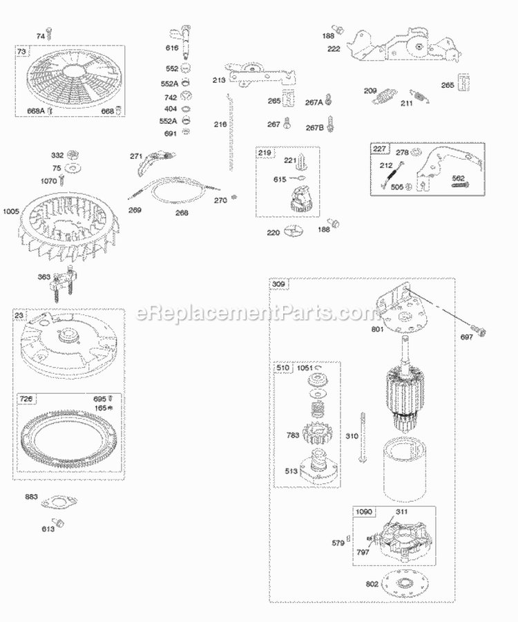 Controls Electric Starter Flywheel Governor Spring Diagram and Parts List for 441777-0428-E1  Briggs and Stratton Engine